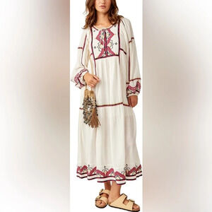NWOT Free People Sweet Escape Peasant Embroidered Midi Dress Size S Boho